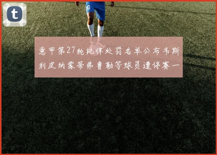 意甲第27轮纪律处罚名单公布韦斯利皮纳蒙蒂弗鲁勒等球员遭停赛一轮